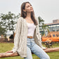 Lässige Damen-Strickjacke für Herbst mit langen Ärmeln, Knopfleiste und offenem Vorderteil