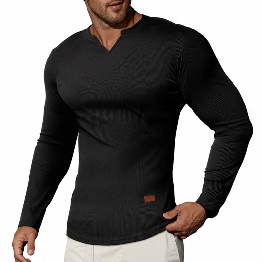 ✨Ripp-Langarmshirt mit V-Ausschnitt: Perfekt für Fitness & Alltag – Bequem & Stylish