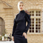 Damen elegantes Midikleid mit Stehkragen und Spitzen-Detail am Rücken