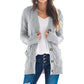 Lässige Damen-Strickjacke für Herbst mit langen Ärmeln, Knopfleiste und offenem Vorderteil