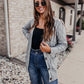 Lässige Damen-Strickjacke für Herbst mit langen Ärmeln, Knopfleiste und offenem Vorderteil