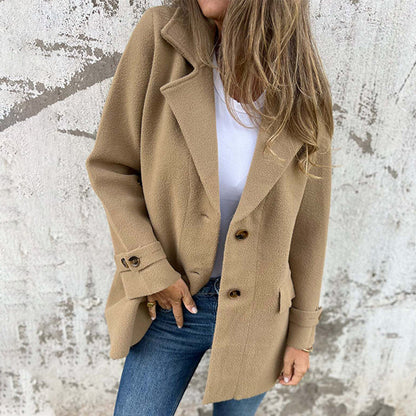 🥰Saisonale Förderung super niedrigen Preis🥰Elegante weiche solide Farbe Revers Knöpfe Jacke