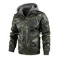 Herrenjacke aus PU-Leder mit Reißverschluss und Kapuze