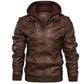 Herrenjacke aus PU-Leder mit Reißverschluss und Kapuze