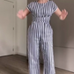 Damen-Kurzarm-Jumpsuit mit Streifenmuster, Schnürung und weitem Bein