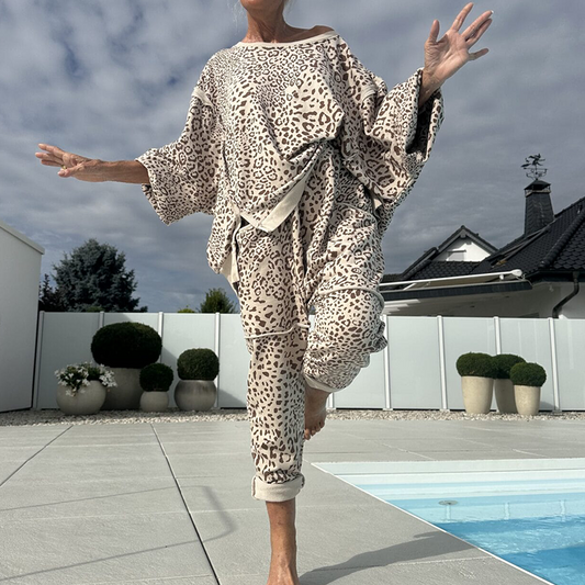 💃2-teiliges Oberteil- und Hosenset mit Leopardenmuster für Damen ☕ – Lockere Passform, perfekt für Brunch oder Besorgungen am Wochenende ✨