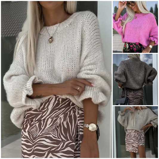 Damen-Pullover mit Rundhalsausschnitt in Uni-Farbe