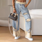 ✨Patchwork-Denim-Elastic-Hose: Weites Bein Design, Perfekt für Alltagsoutfits