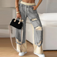 ✨Patchwork-Denim-Elastic-Hose: Weites Bein Design, Perfekt für Alltagsoutfits