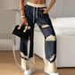 ✨Patchwork-Denim-Elastic-Hose: Weites Bein Design, Perfekt für Alltagsoutfits