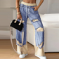 ✨Patchwork-Denim-Elastic-Hose: Weites Bein Design, Perfekt für Alltagsoutfits