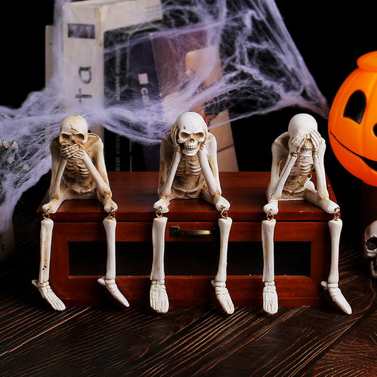 🕷️No Evil Skelett Figur: Perfekt für Gothic & Halloween Deko – Gruselig Stylish
