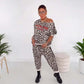 Damen-Zweiteiler mit Leopardenmuster (Sweater und Hose)