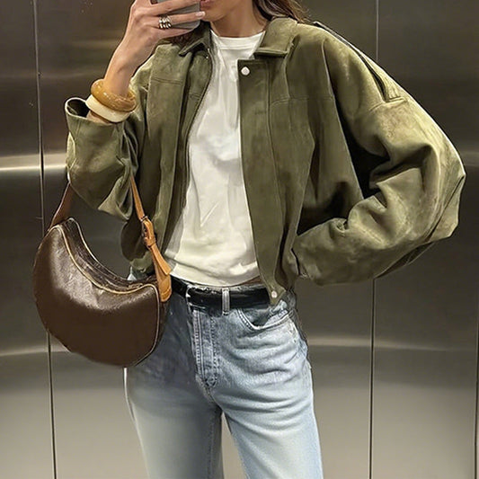 Damen-Pilotenjacke mit Veloursleder-Optik