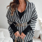🎁Herbst 2025 Sale✨🖤Damen Poncho mit offener Vorderseite im Hahnentritt-Muster