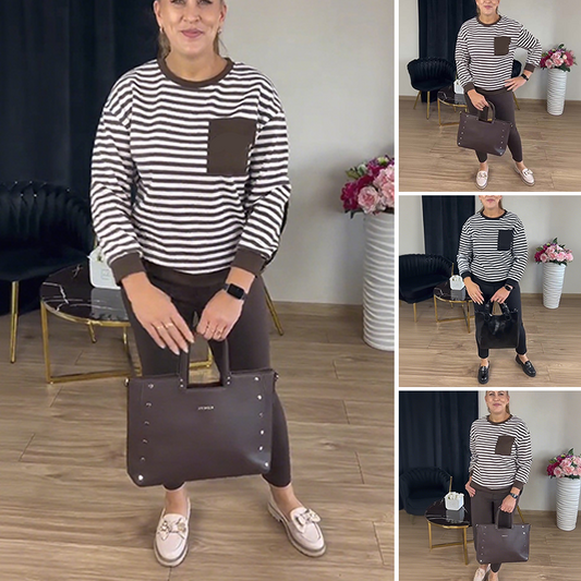 Damen-Zweiteiler: Gestreiftes Sweatshirt & unifarbene Hose