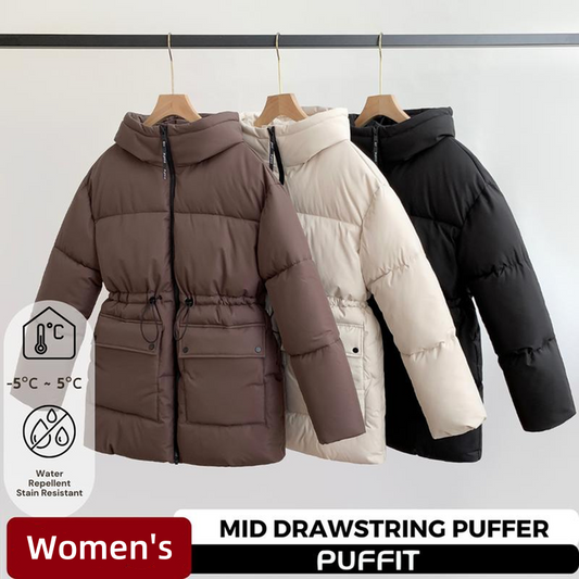 Warme, unifarbene Damen Steppjacke mit Kordelzug