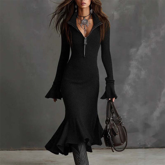 👗✨ Strickkleid mit Reißverschluss & Spitzenausschnitt ✨💃 Schmeichelhafte Silhouette & eleganter Fischschwanz für charmante Auftritte im Alltag! 🤍 Langlebiges Design aus nachhaltiger Qualität.