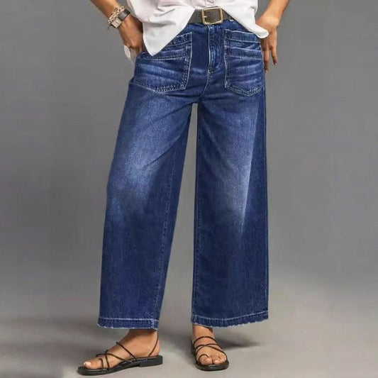 Damen Casual High-Rise Weitbeinjeans